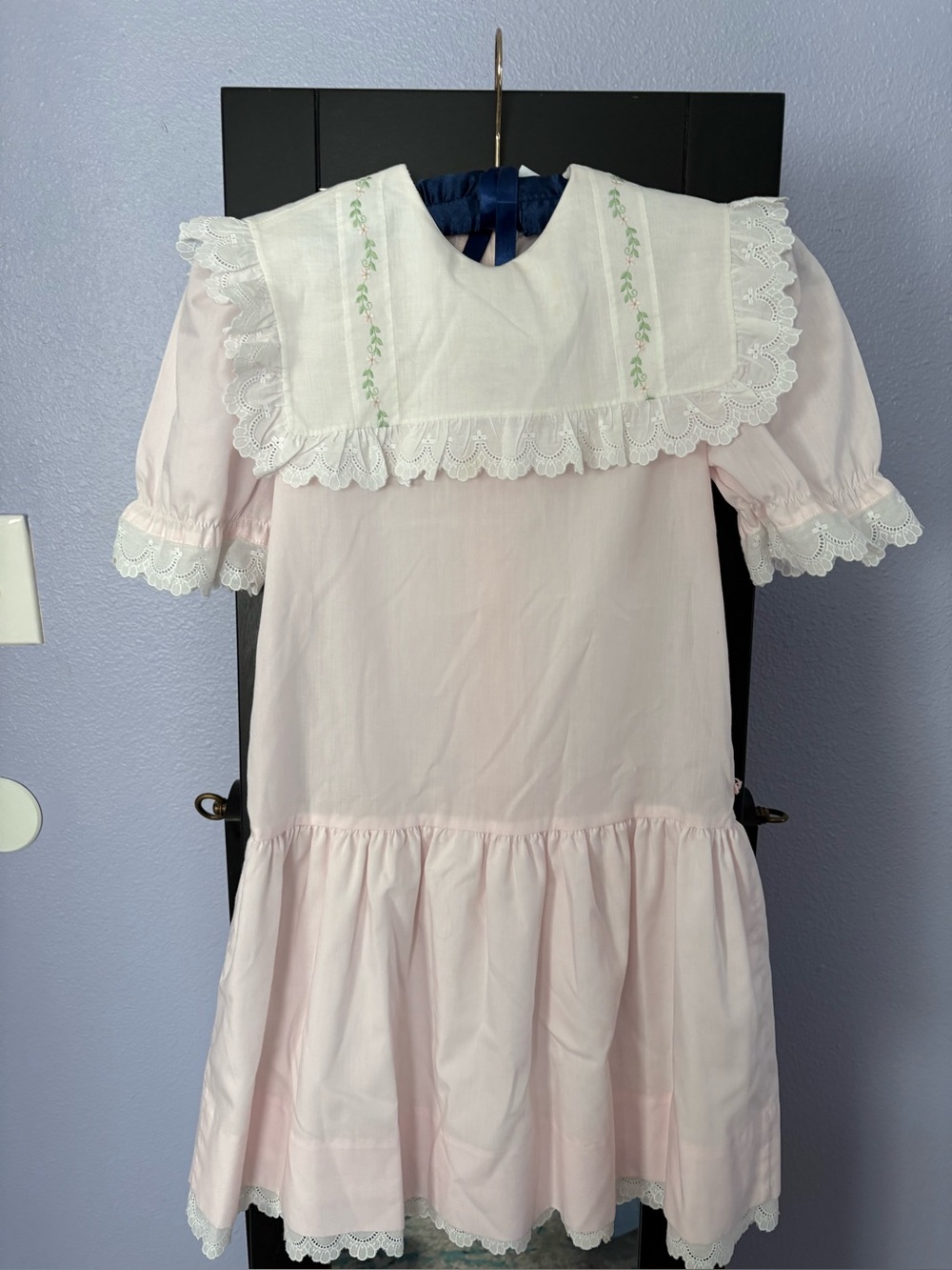 Classic Pink Cotton Dress with Embroidered Bib